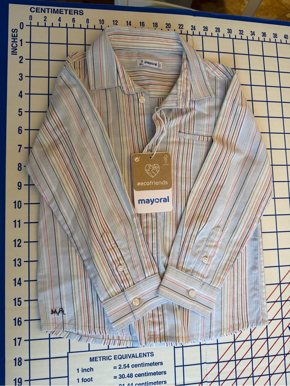 Mayoral Light Blue Multicolor Striped Button-Down Shirt